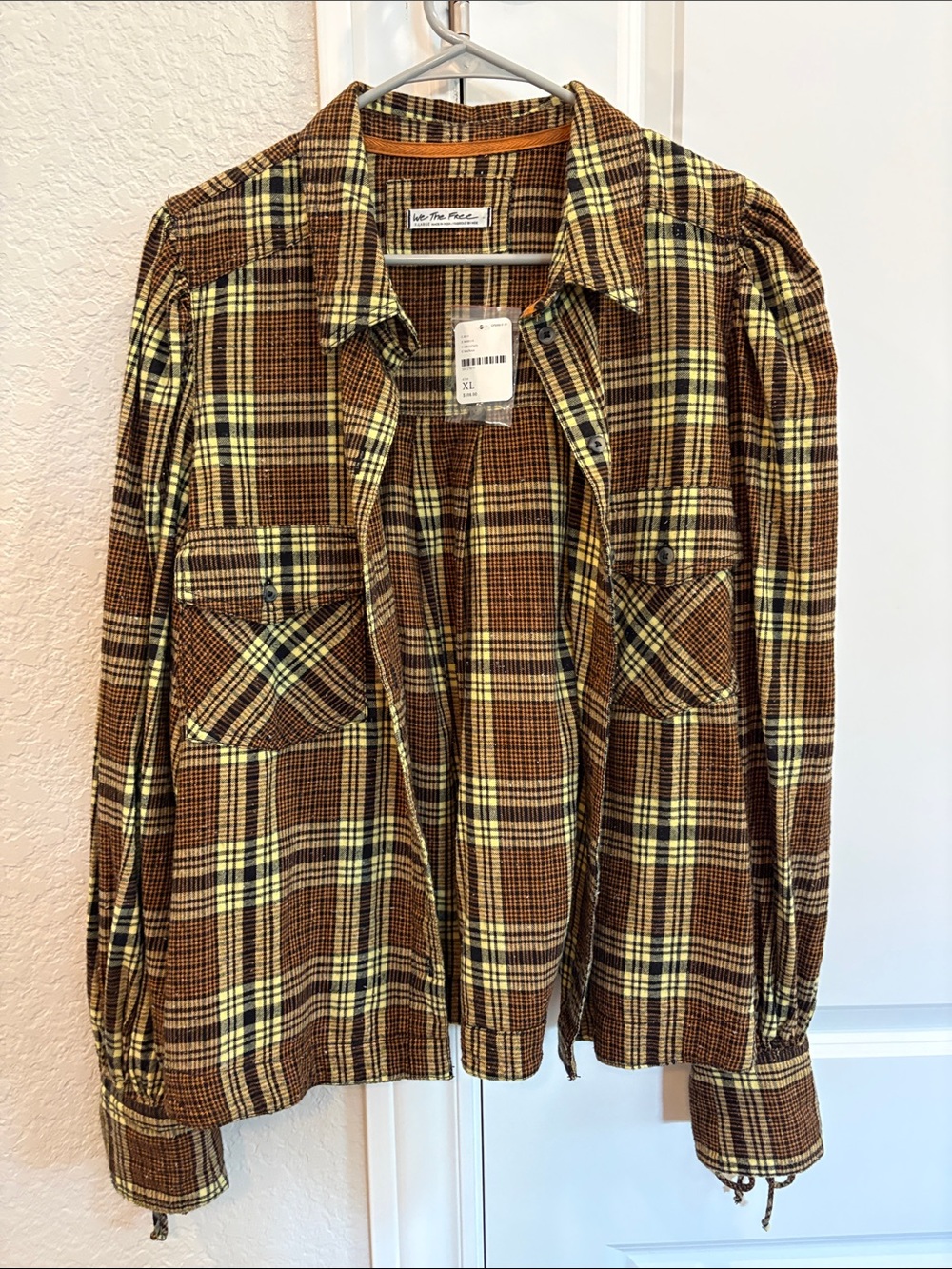 Free People Brown & Yellow Plaid Button-Down Shirt Jacket